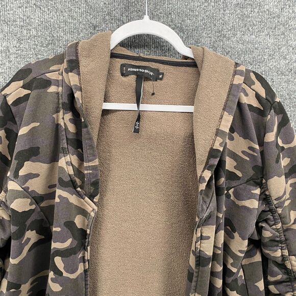 ASHES TO DVST Cardigan Womens XL Brown Camo Open Front Hooded Grunge 90s Causal - Picture 2 of 10